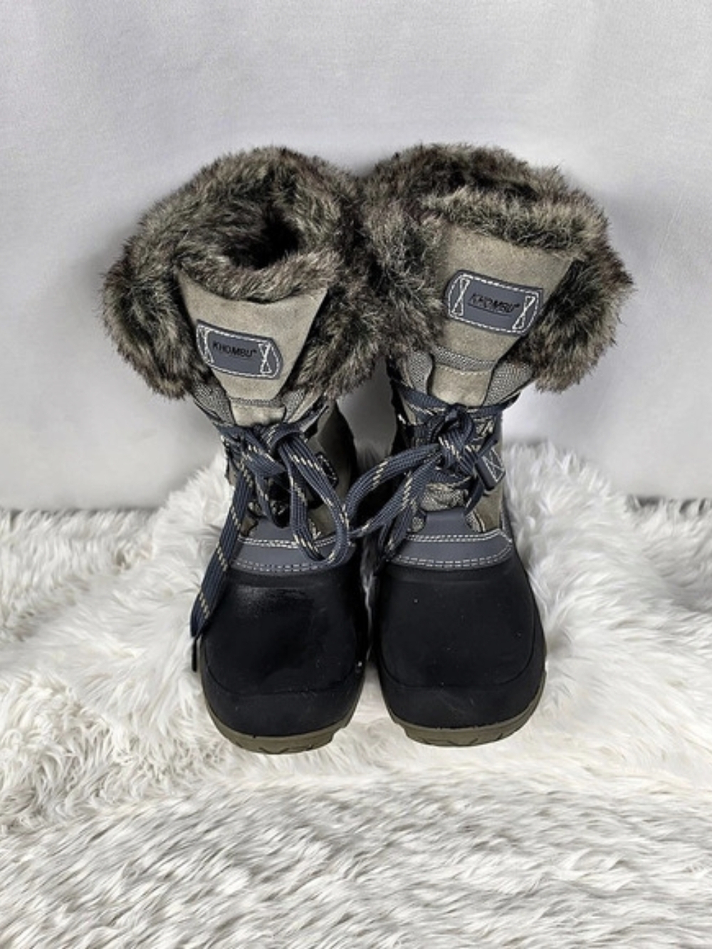Khombu Women’s Size 8 Winter Snow Boots Faux Fur Lace Up Gray